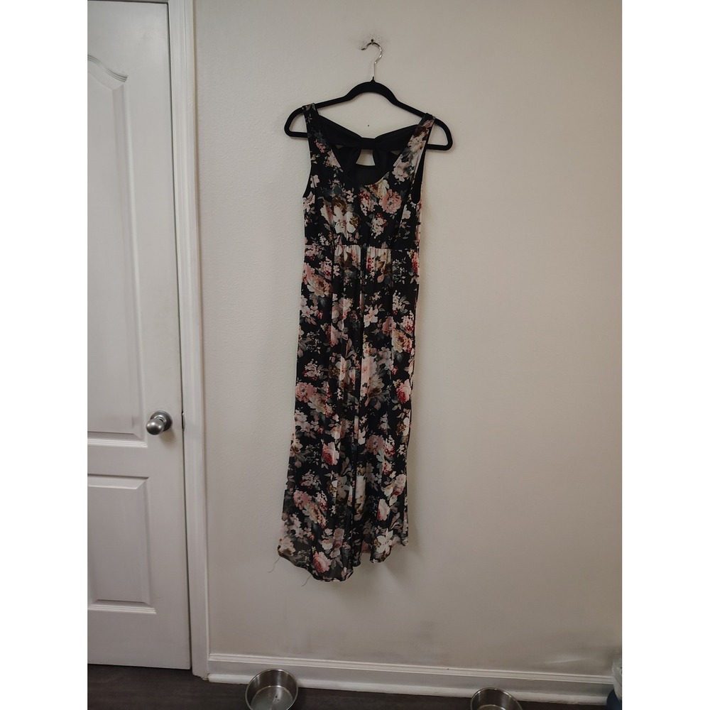 Aria Blu Maternity Floral Sleeveless‎ Maxi Dress Black Pink Empire Waist Large